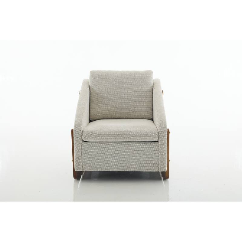 Modern Chenille Upholstered Armchair with Wooden Side Frame, Single Accent Leisure Chair with Backrest for Living Room, Bedroom