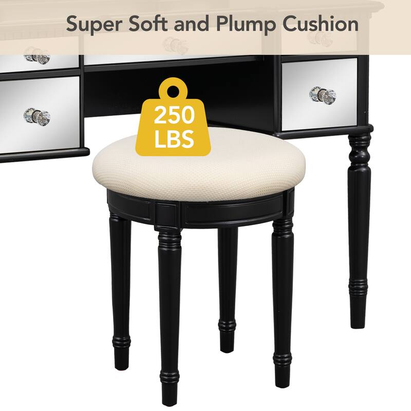43-Inch Makeup Vanity Set with Adjustable Tri-fold Mirror, Mirrored Drawers, and Soft Cushioned Stool