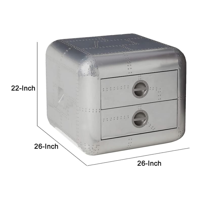 26 in. Silver Square Metal End Table, Sturdy Build End Side Table for Living Rooms