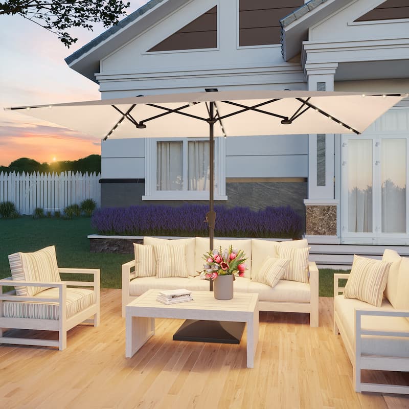 BONOSUKI 10 x 6.5Ft Solar-powered Double-Sided Patio Umbrella with Large Canopy Outdoor Table Umbrella, Anthracite Gray - Beige