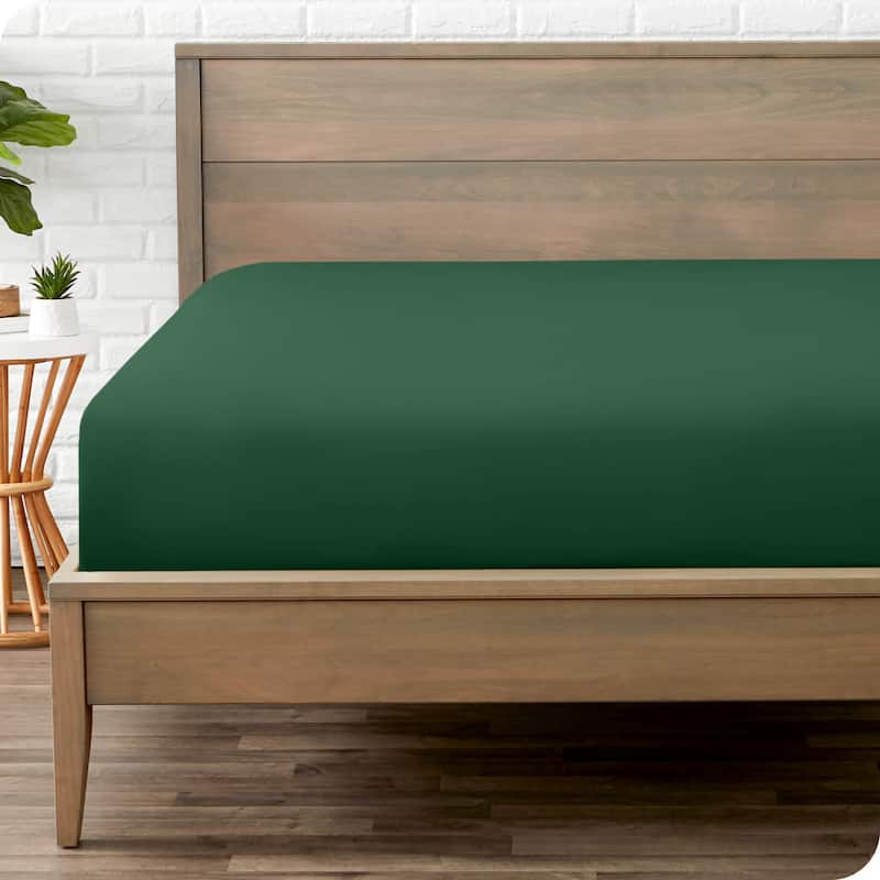 Bare Home Double Brushed Deep Pocket Fitted Sheet - Queen - Forest Green