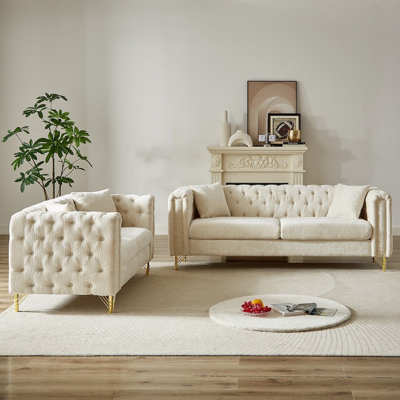 Classic Chesterfield 5-Seat Sofa with Nailhead Trim & Button Tufting, Chenille Upholstery