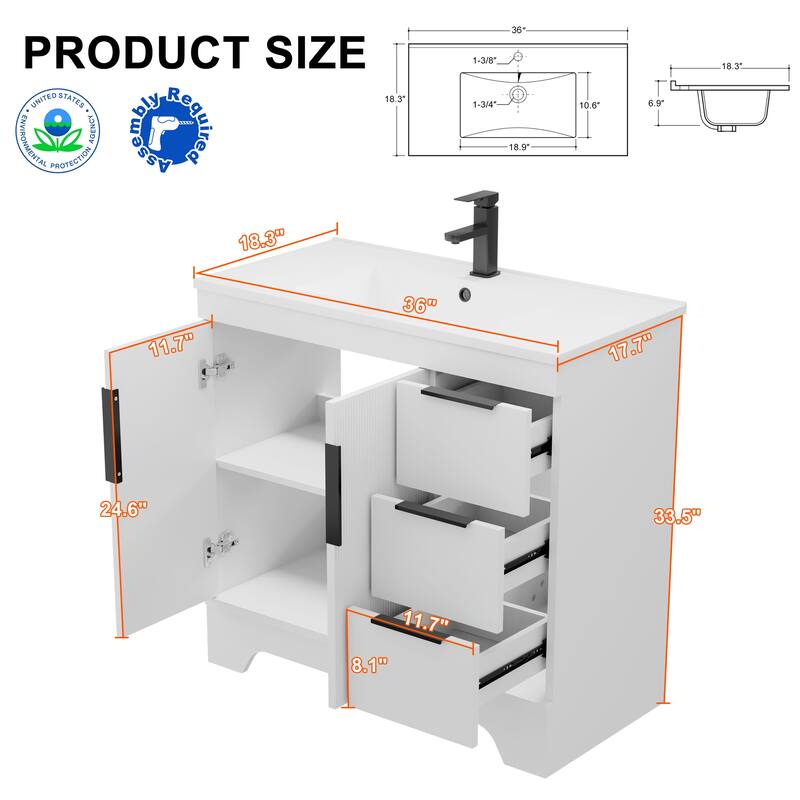 Vertical Stripes Bathroom Vanity Set with Sink Top & Faucet