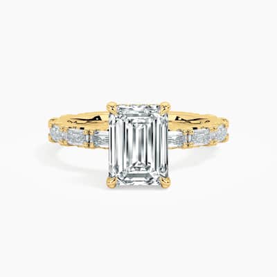Auriya 14kt Yellow Gold Lab Grown Emerald Diamond Engagement Ring with East-West Emerald Cut Diamond Accent (F-G, VS)