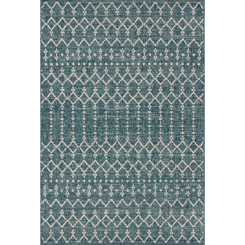 JONATHAN Y Trebol Moroccan Geometric Textured Weave Indoor/Outdoor Area Rug - 8 X 10 - Teal/Gray