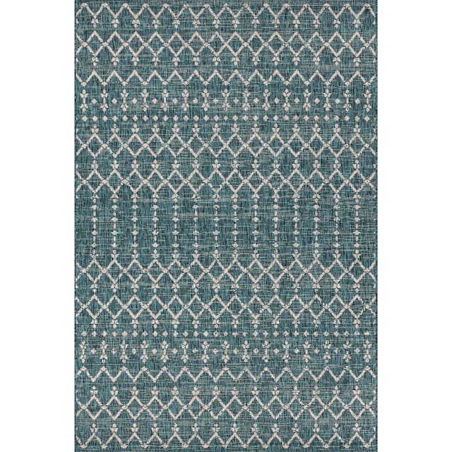 JONATHAN Y Trebol Moroccan Geometric Textured Weave Indoor/Outdoor Area Rug - 5 X 8 - Teal/Gray