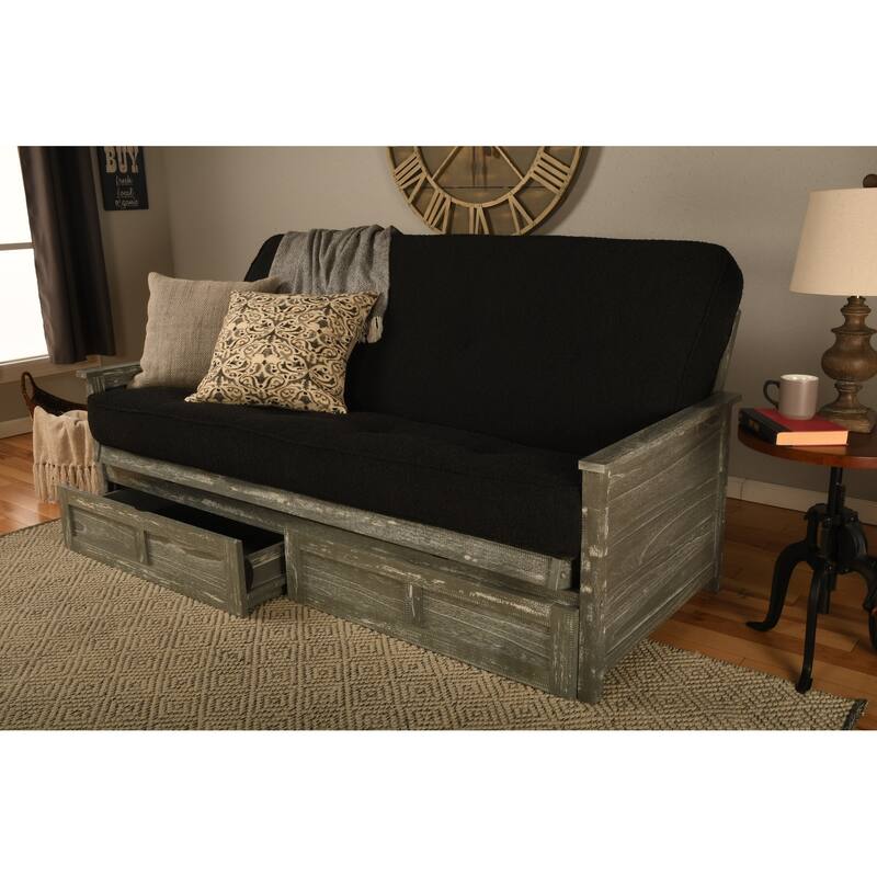 Somette Lexington Full-size Futon Set with Storage in Weathered Gray Finish with Mattress - Canton Black