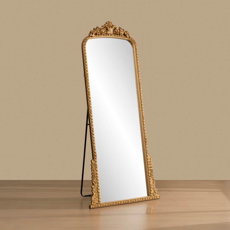 Vintage Full-Length Floor Mirror with Ornate Baroque Detailing - N/A