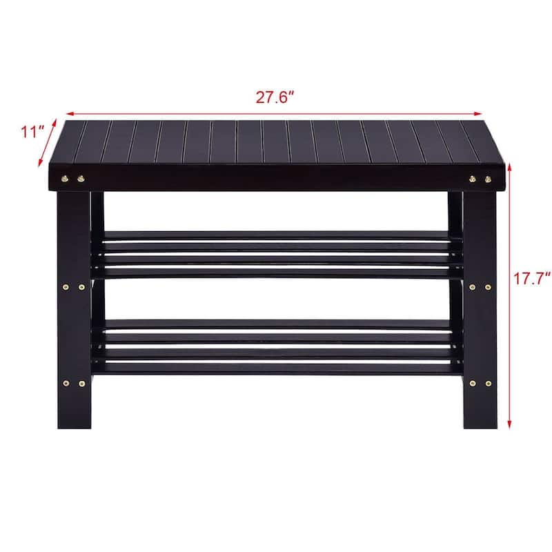 3 Tier Bamboo Bench Storage Shoe Shelf - 27.5" x 11" x 17.5" (L x W x H)