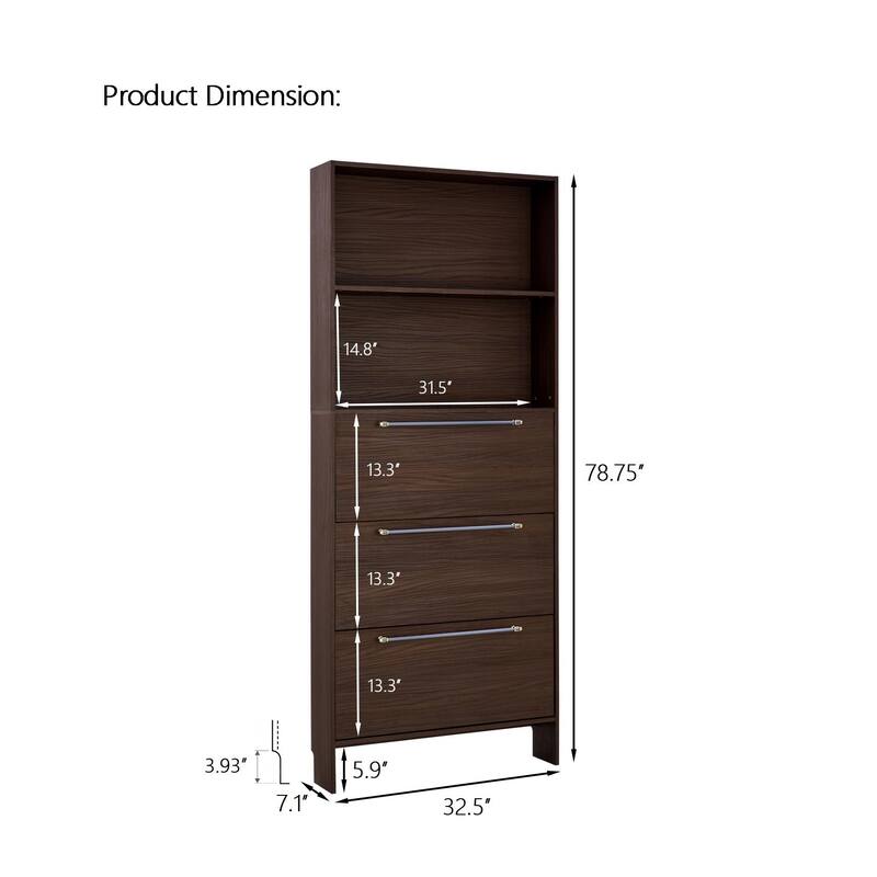 78.75" Tall Shoe Cabinet with 3 Flip Drawers and Open Shelves, Narrow 12-Pair Shoe Organizer for Entryway and Hallway