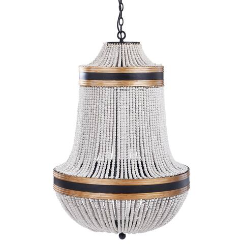 Harp & Finial Porfino 1-light Natural Wood Chandelier with Gold and Black Metal Accents
