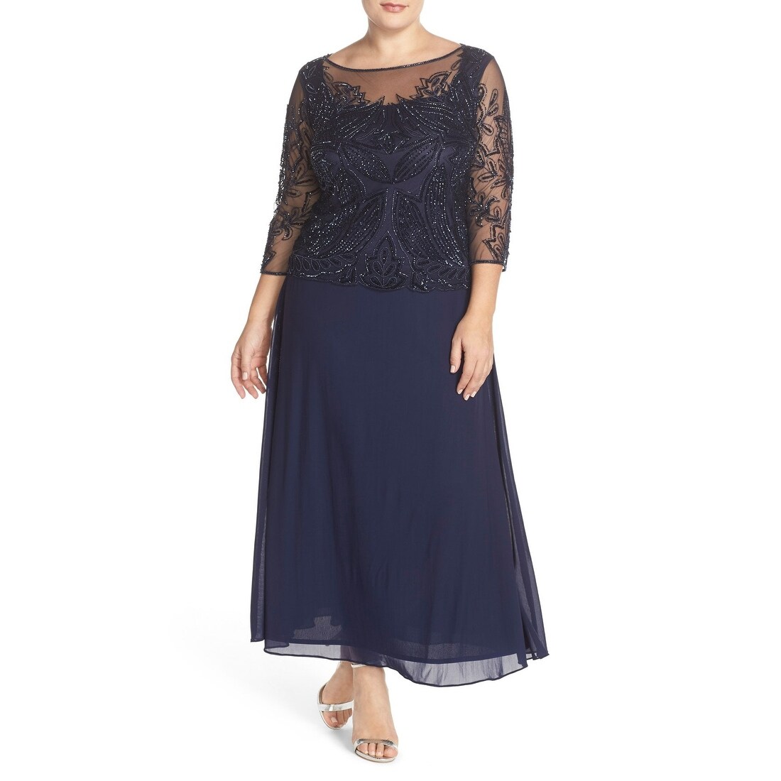 pisarro nights embellished mesh gown navy
