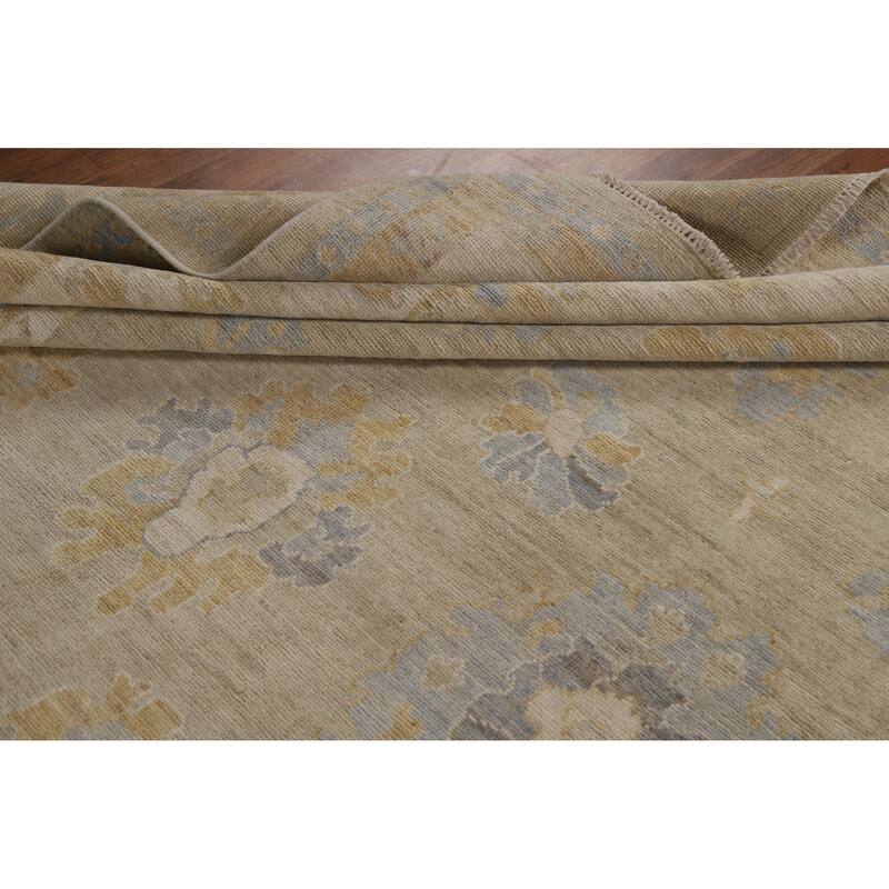 Hand Knotted Oriental 100% Wool Carpet Transitional All-Over Beige & Ivories Oushak Area Rug - 11' 8'' X 9' 1''