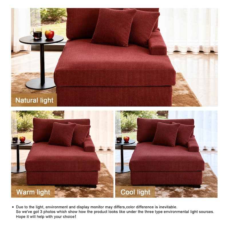 Modern Corduroy Indoor Chaise Lounge Couch with Pillows