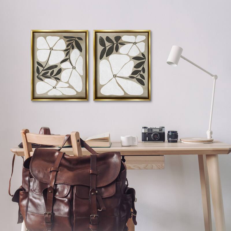 Stupell Neutral Bohemian Flowers Framed Floater Canvas Wall Art Design By Victoria Barnes (Set of 2)