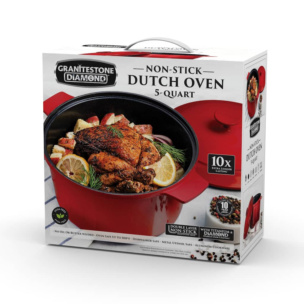 Granitestone Dutch Oven 5 Qt Nonstick Cooking Pot With Lid
