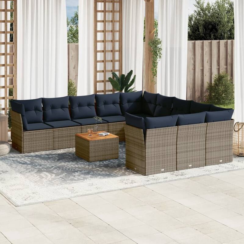 vidaXL Patio Sofa Set with Cushions Outdoor Furniture 12 Piece Poly Rattan - 24.4x 24.4x 27.2 - Grey