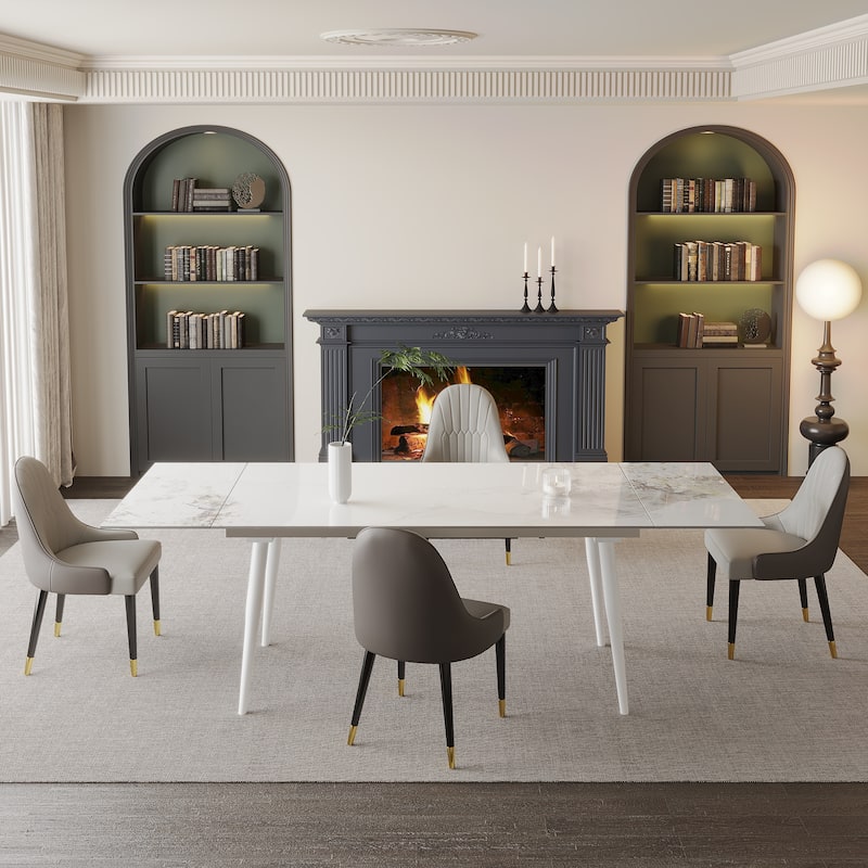 9 - Piece Extendable Sintered Stone Dining Table Dining Set for 8 Person