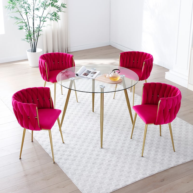 Stylish Dining Chair Reading Chair Vanity Chair with Metal Legs, Rose Red Upholstered Chair Velvet Chair