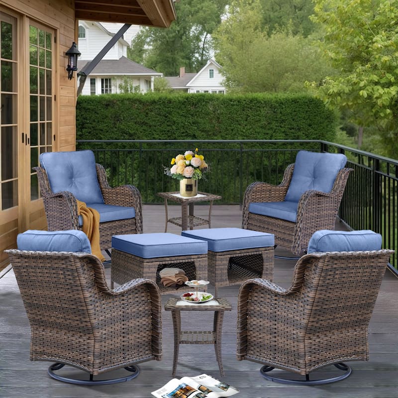 8 Piece Outdoor Patio Swivel Glider Chairs Ottoman Set with Side Table