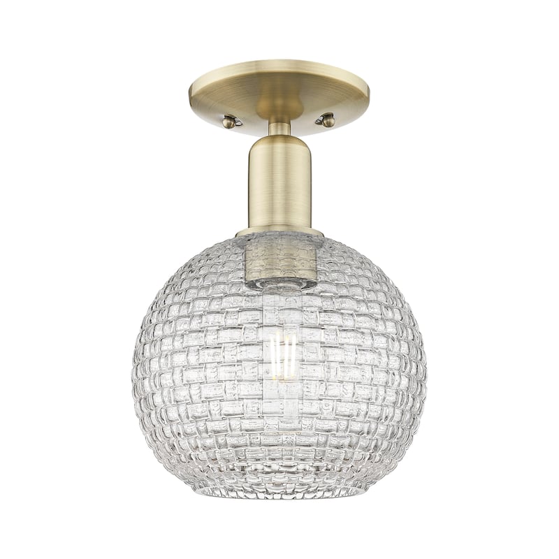 Innovations Lighting Endless Possibilities Arcadia - Athens - 1 Light 8" Basketweave Semi-Flush Mount - Antique Brass