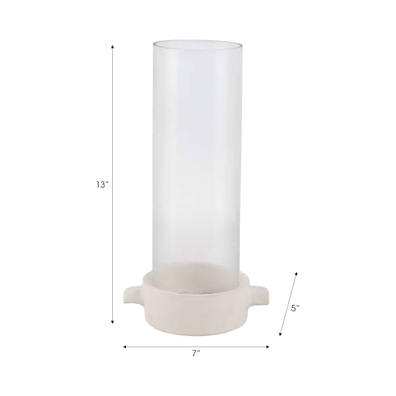 Pottery Glass Pillar and Taper Holder Rustic Base and Hurricane Sleeve - 7" x 5" x 13"