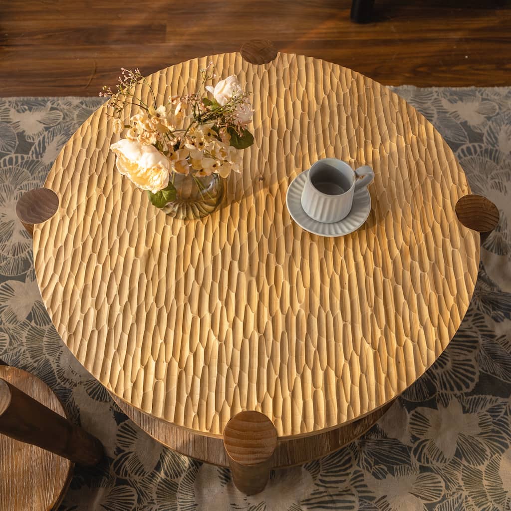 2-Tier Round Coffee Table with Storage Shelf