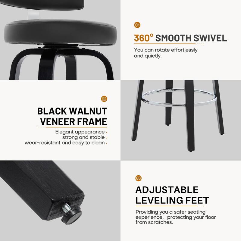 Upholstered Swivel Counter/ Bar Stools with T-Shaped Backrest