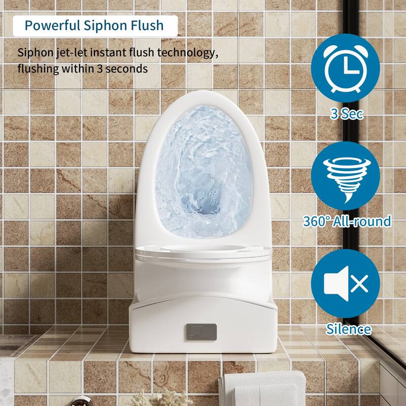 One Piece Elongated Toilet Tornado Flush. ADA Height 17 Inch. Dual Flush 1.1 1.6 GPF. MAP 1000g