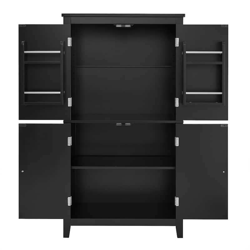 Floor Storage Cabinet, Bathroom Freestanding Cabinet with 4 Doors, Door Racks and Adjustable Shelves - Anti-tipping Device