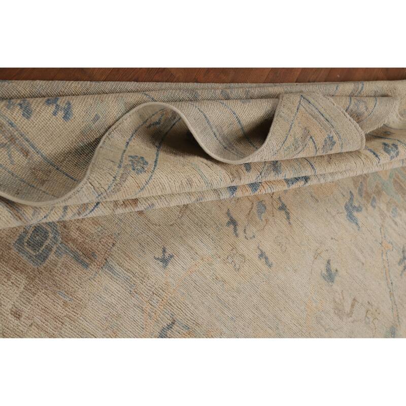 Floral Beige Vegetable Dye Oushak Turkish Rug Hand-Knotted Wool Carpet - 8'1"x 10'2"