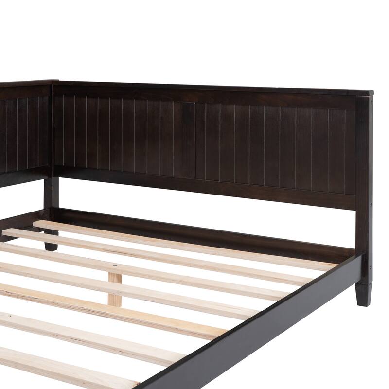 Mid-Century Couch Bed, Full Size Daybed, Wooden Platform Bed with Backrest and Unique Armrest, Sigle Sleeper Sofa Bed