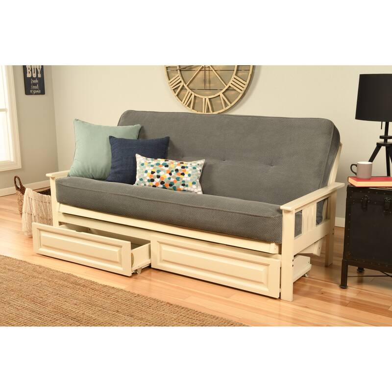 Somette Beli Mont Antique White Full-size Storage Futon Set with Mattress - Marmont Thunder