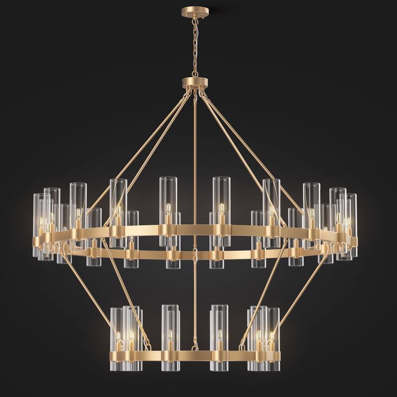 KAYLA 60in 30-Lights Gold Luxury Wagon Wheel Chandelier
