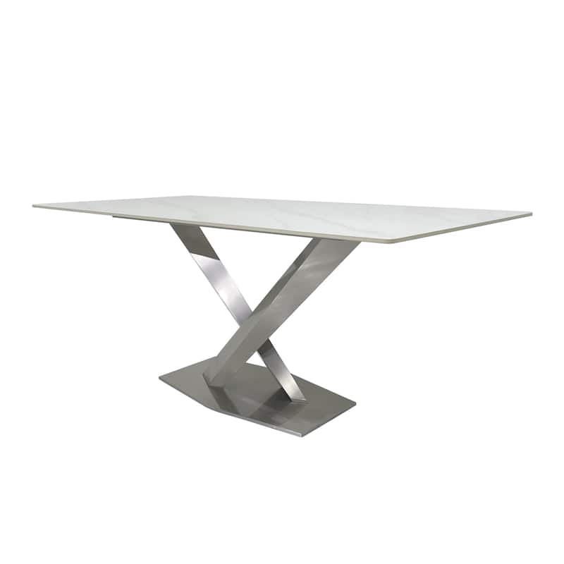 Dining Table with White Slate Marble Top and Matte Silver Base