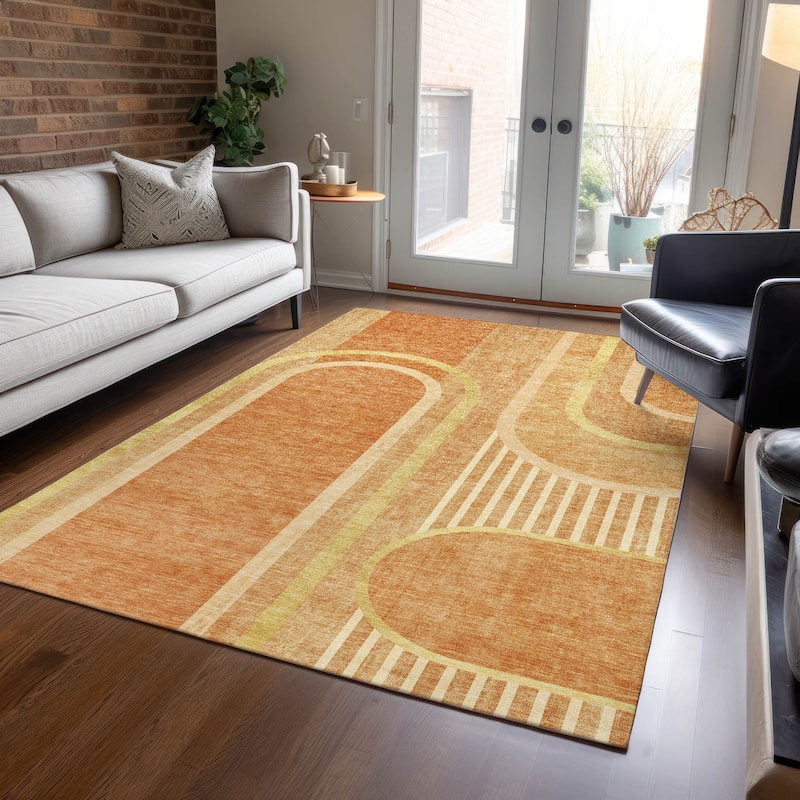 Machine Washable Indoor/ Outdoor Chantille Mid Century Modern Rug - Terracotta - 8' x 10'