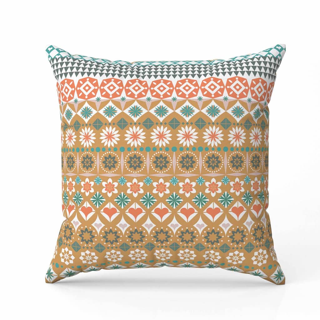 Shape Synergy Indoor/Outdoor Reversible Throw Pillow Orange and Cyan