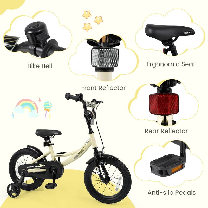Costway 14" Kids Bike with Removable Training Wheels Adjustable Seat & - See Details