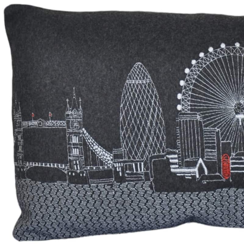 HomeRoots 25" Black London Nighttime Skyline Lumbar Decorative Pillow