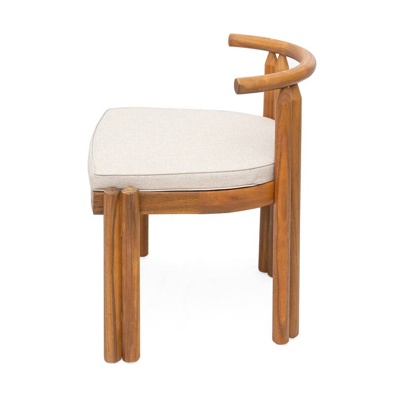 Roomfitters Outdoor Dining Set 7 Piece Solid Acacia Wood Table Armless Chairs Cushioned, Teak Beige