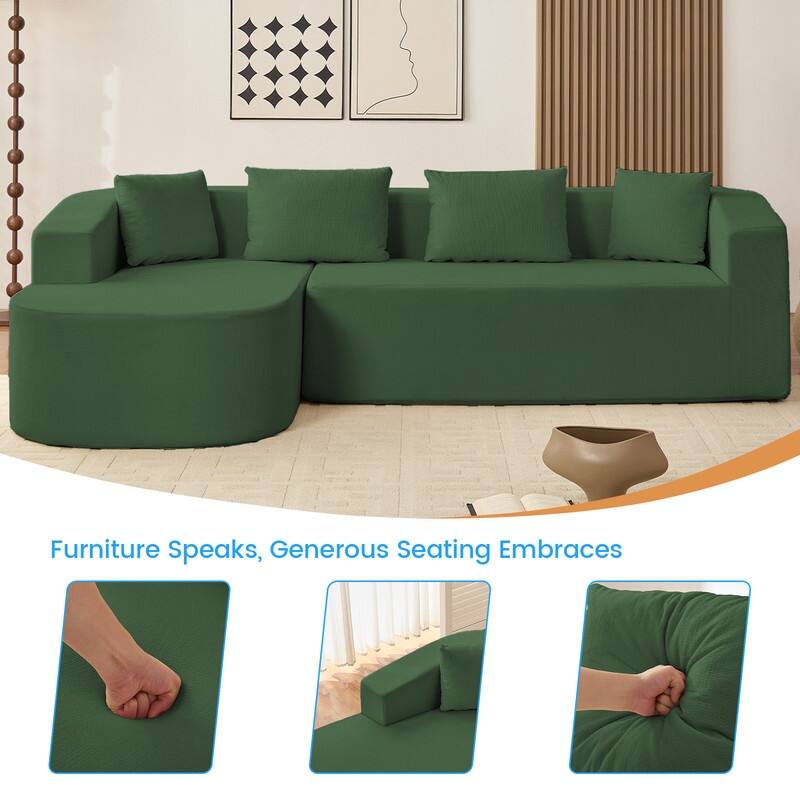 Mixoy 98 inch Chenille L Shape Sectional Sofa with Curved Chaise,Modern Cloud 3 Seater Sofa Couch