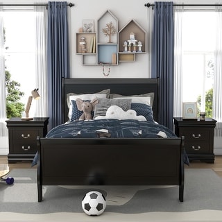 Furniture of America Mayday Traditional Kids Solid Wood 3-Piece Bed and 2 Nightstand Bedroom Set