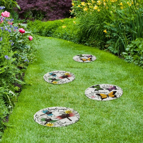 Glitzhome 4-Piece Butterflies Dragonflies Welcome Cement
