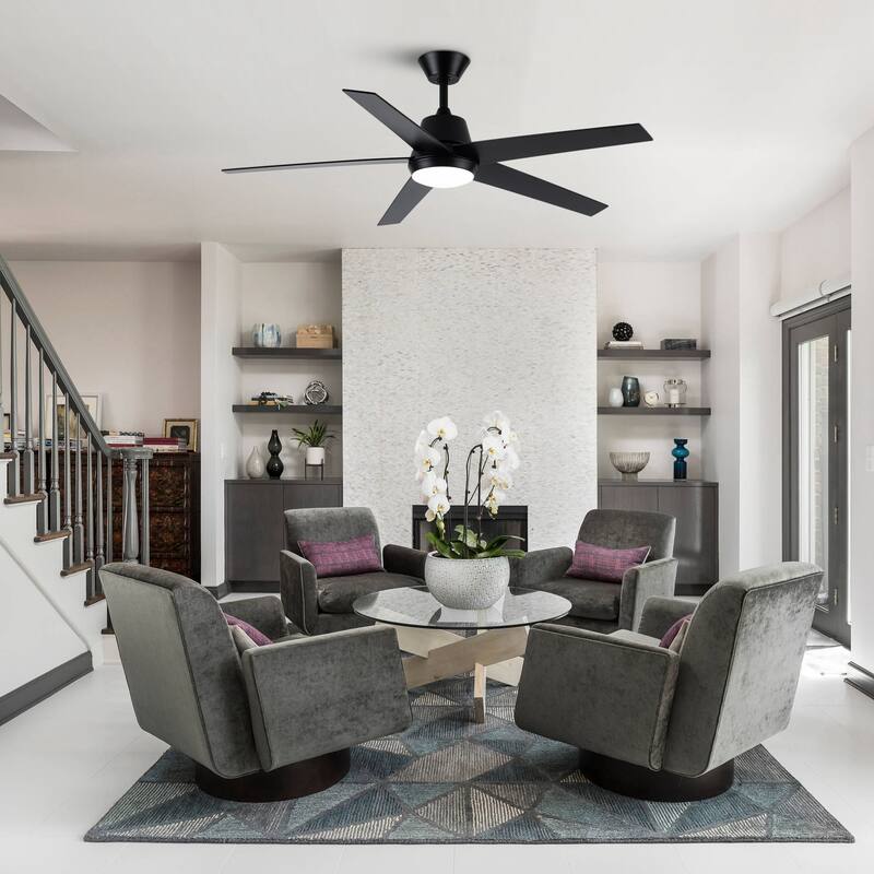 Vaczon 52-inch Modern Black Plywood Integrated LED Ceiling Fan with Light and Remote