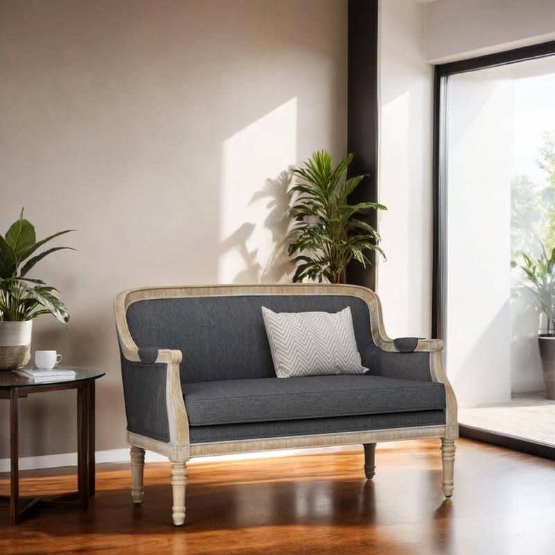 French Country Loveseat, Fabric Upholstered
