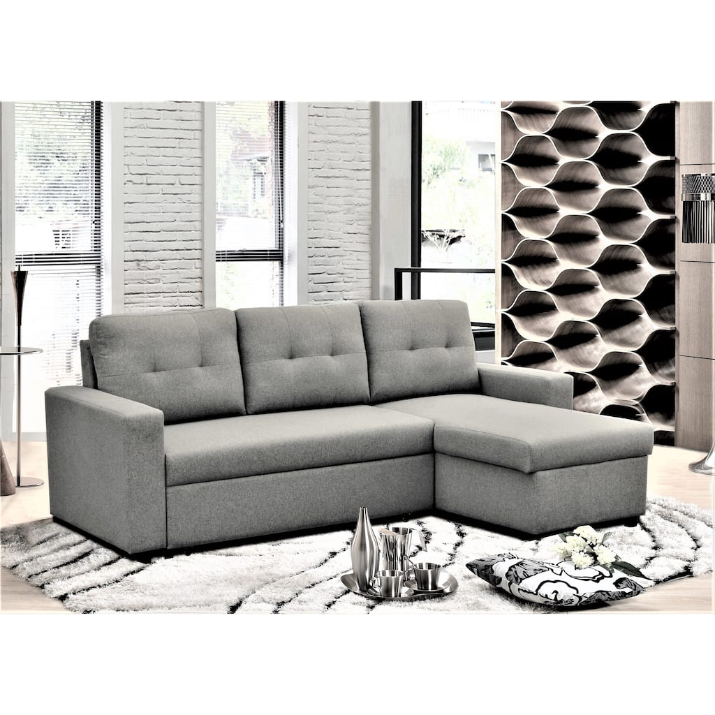 Convertible L-Shaped Sleeper Sofa Bed, Grey Polyester, 80x59x36 inches, 183 lbs, Space-Saving