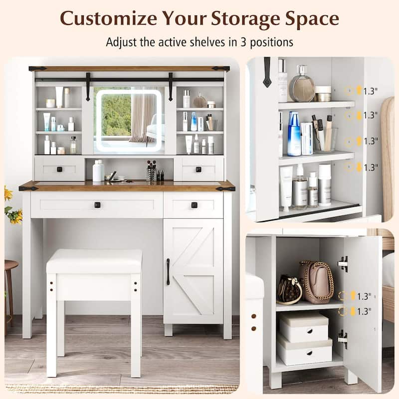 Costway Farmhouse Vanity Desk with Sliding Mirror Makeup Vanity Table - See Details