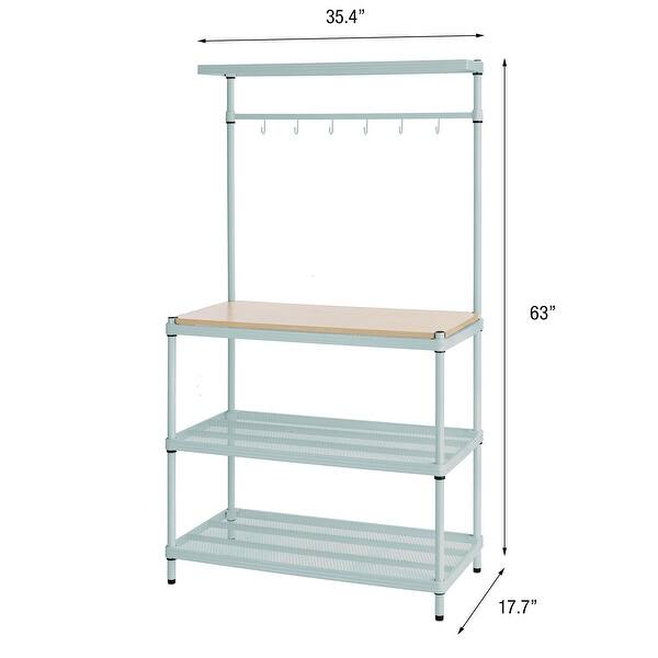Design Ideas MeshWorks Metal Storage Utility Wood Top Shelving Unit Rack, Green - 35