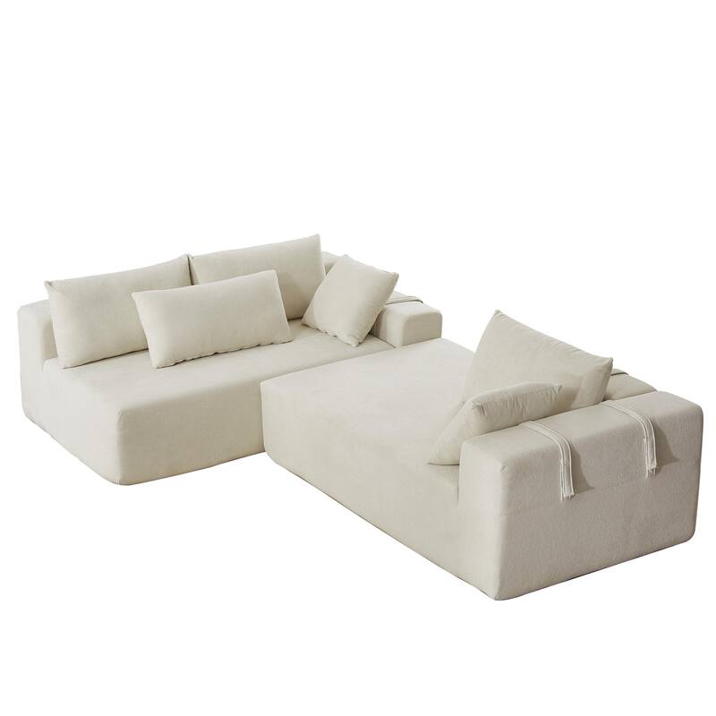 Corduroy Fabric 3-Seater Cloud Couch with 2 Movable Footrest,U Shaped Couch Set,Upholstered Deep Seat 2-Seat with 3 cushions