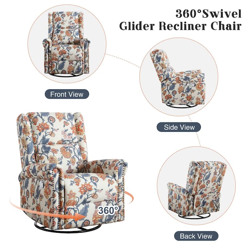 HOMYKA Floral Manual Recliner Swivel Rocking Chair Glider Set of 2